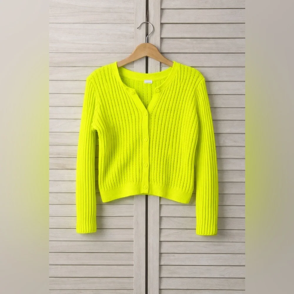 GAP Kids Neon Yellow Ribbed Cardigan Sweater Girls Size 5T